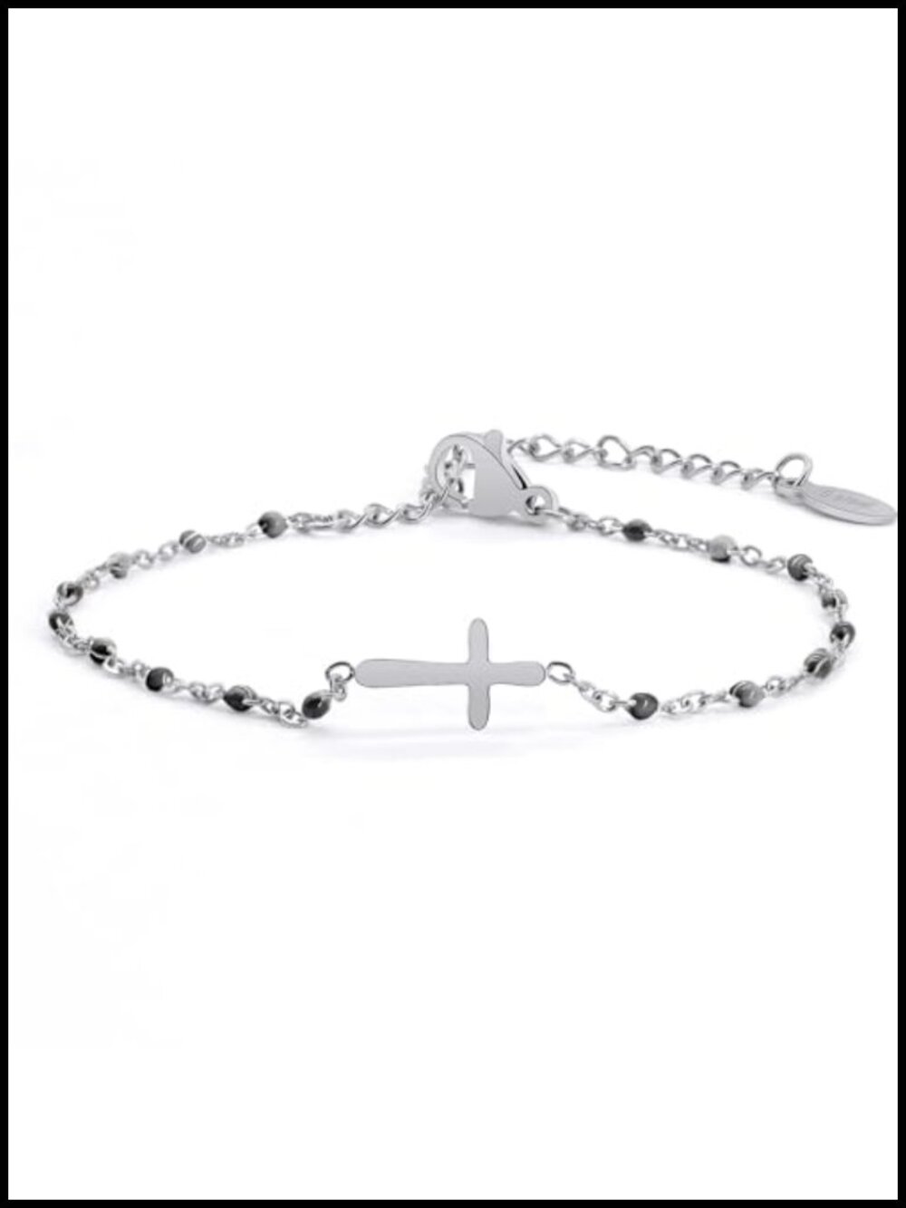 14K Gold Plated Cross Beaded Bracelet for Women, Adjustable Stainless Steel